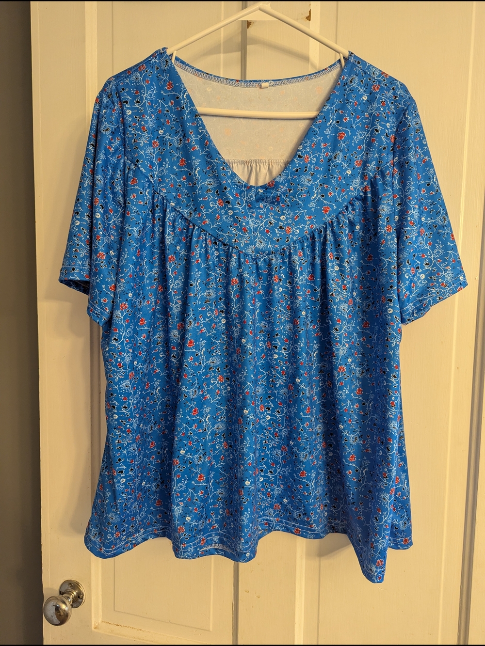 Blue Floral V Neck Women’s Top